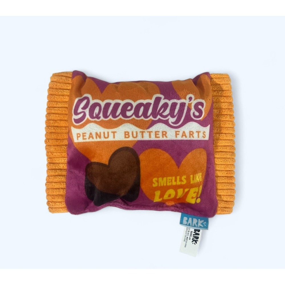 Bark Box Squeakys Peanut Butter Cup Farts plush dog toy Candy bag 5.5" x 4" NWOT